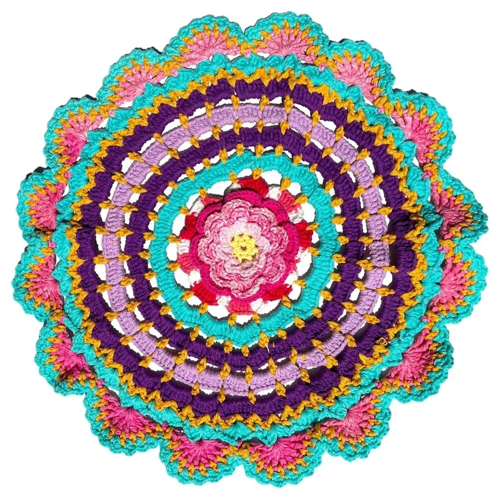 Handmade Multicolor Crochet Round Doily - Vibrant Home Accent